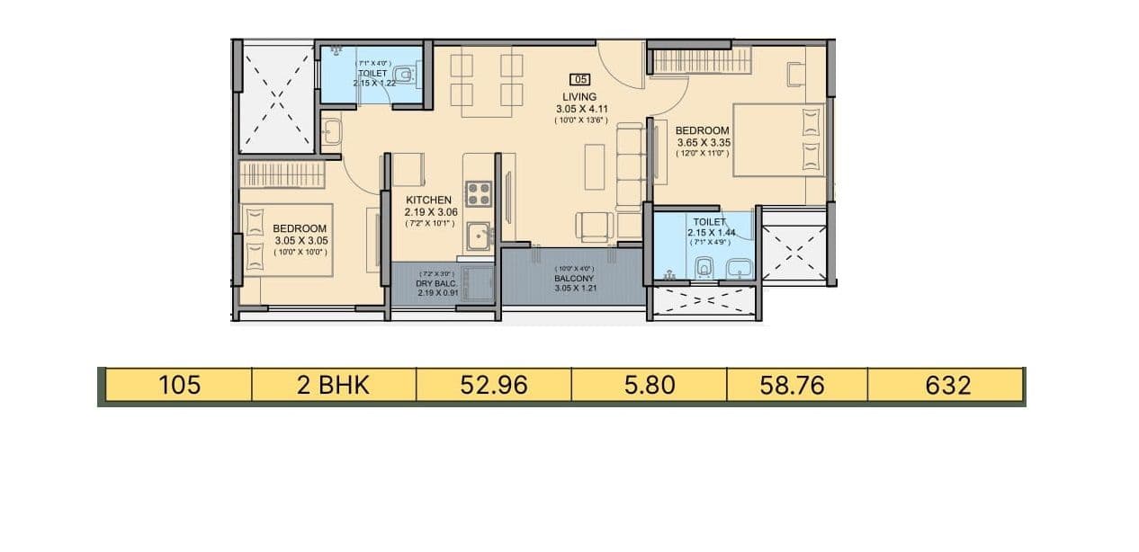 Shiv Divine Fortune Unit plan - 632 sq.ft.