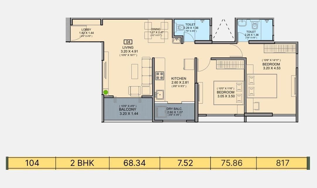 Shiv Divine Fortune Unit plan - 817 sq.ft.
