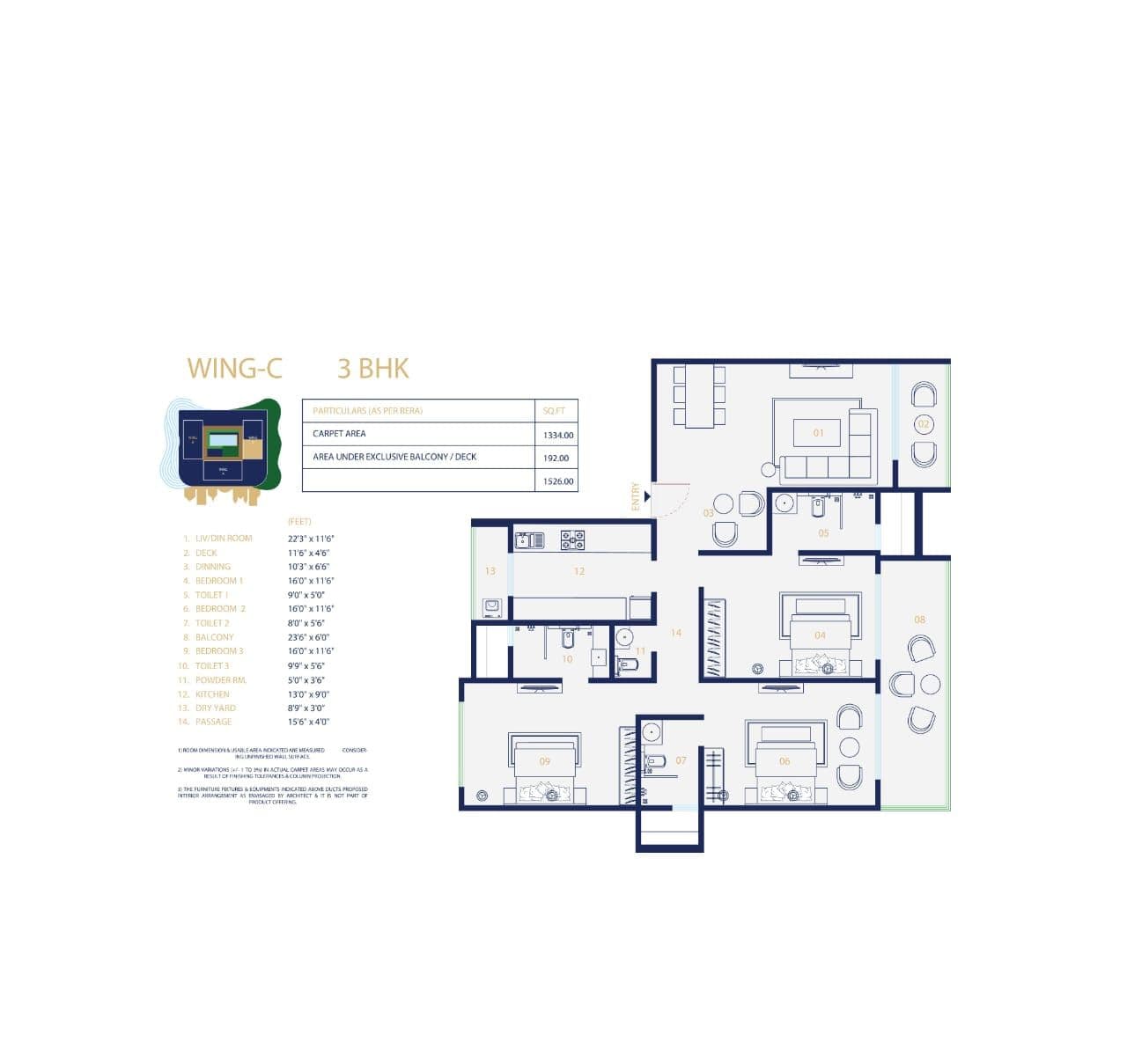 Mirchandani Triton Unit plan - 1526 sq.ft.