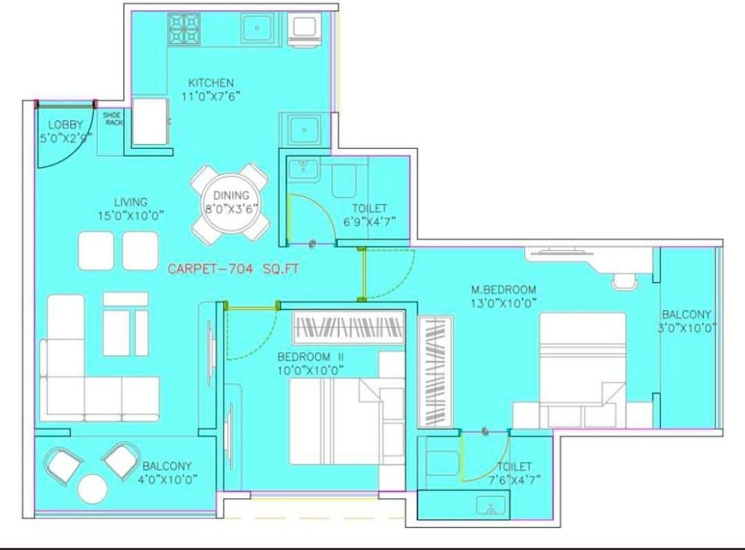 Cityone Kiwante Unit plan - 704 sq.ft.