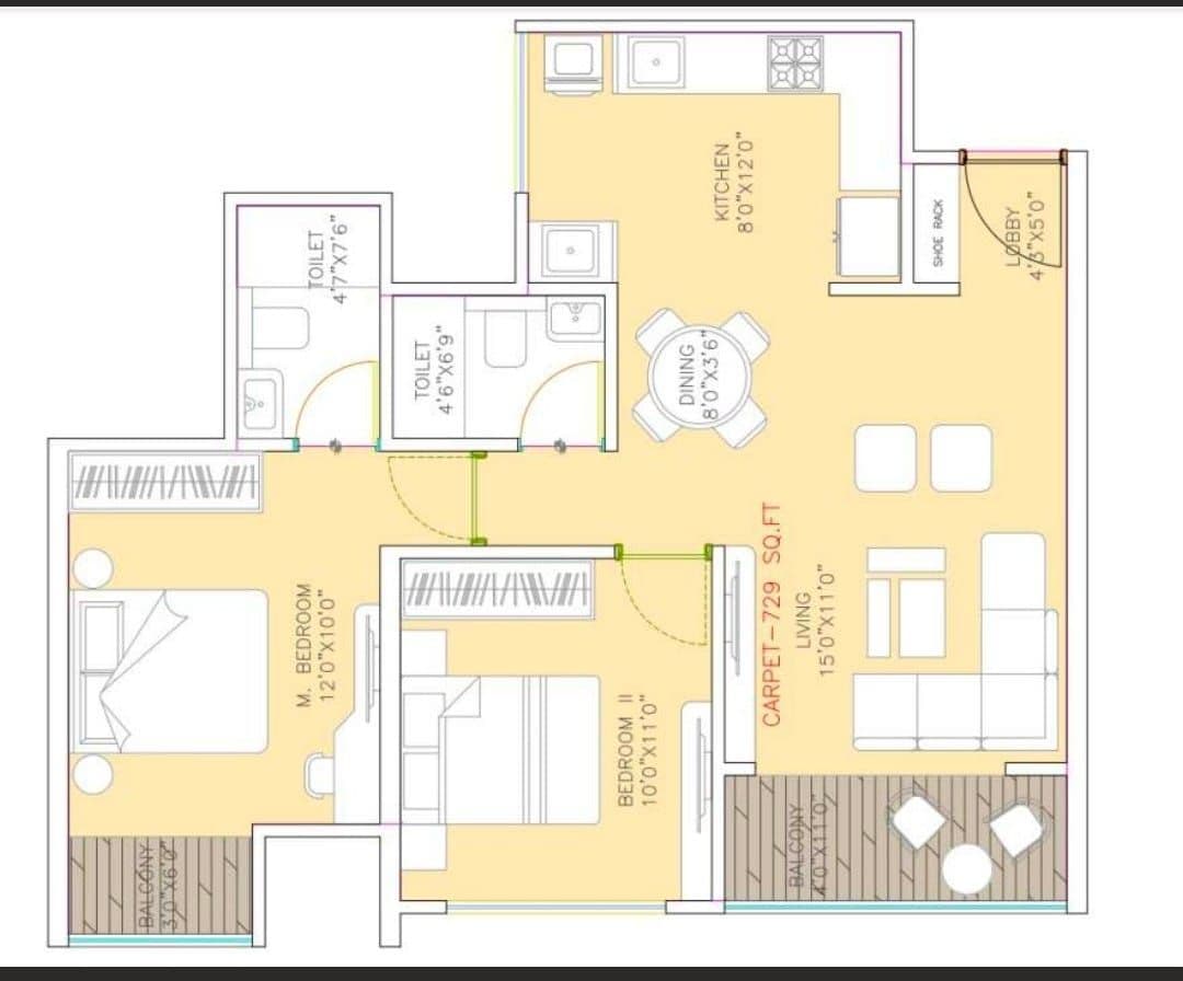 Cityone Kiwante Unit plan - 729 sq.ft.