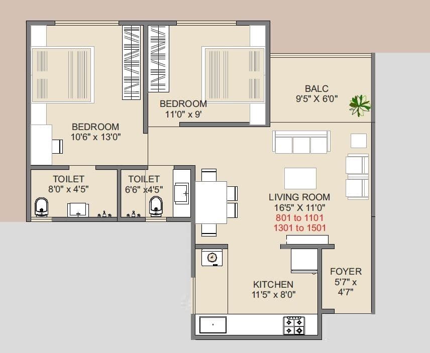 Sankalp Sierra Unit plan - 703 sq.ft.