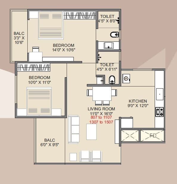 Sankalp Sierra Unit plan - 763 sq.ft.