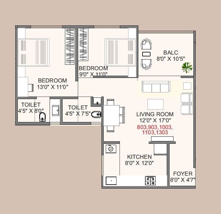 Sankalp Sierra Unit plan - 783 sq.ft.