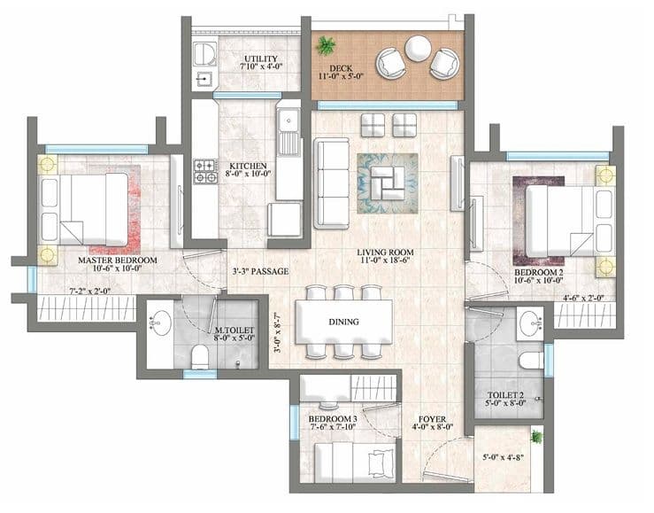 Lodha Riservo Unit plan - 894 sq.ft.