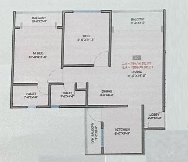 Infini Jagtap City Unit plan - 764 sq.ft.