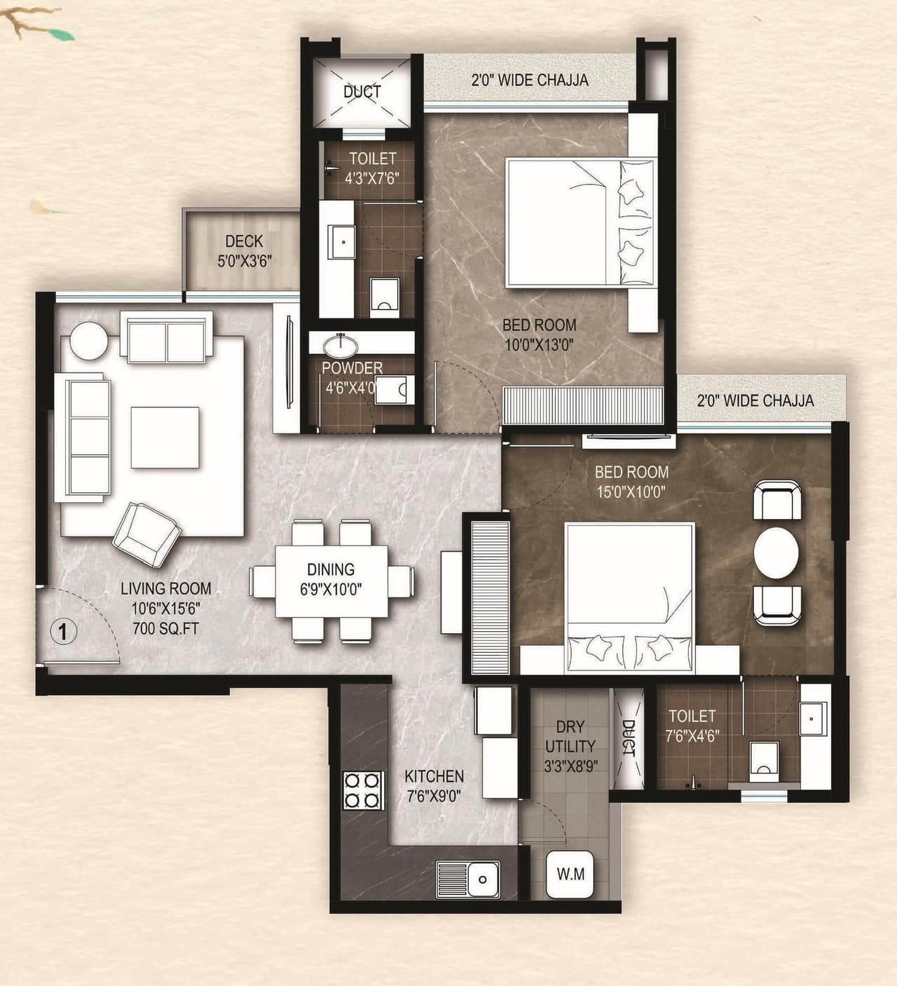 Roswalt Auris 74 Unit plan - 700 sq.ft.