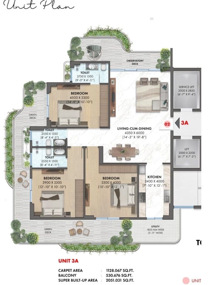 Ganga Anantam 85 Unit plan - 1128 sq.ft.