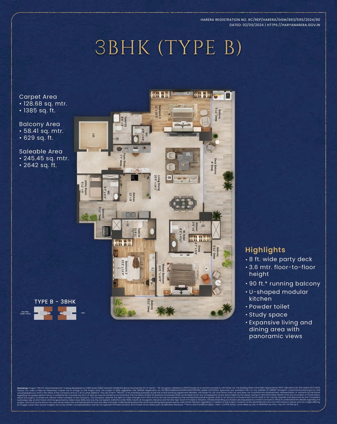 Trevoc Royal Residencies Unit plan - 1385 sq.ft.