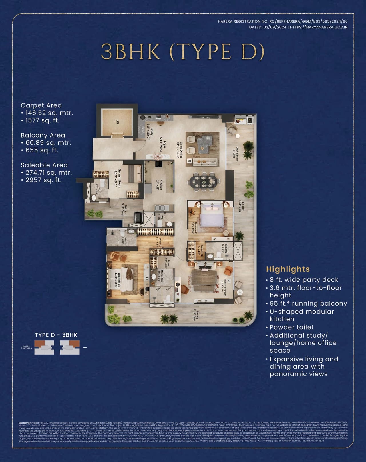 Trevoc Royal Residencies Unit plan - 1577 sq.ft.