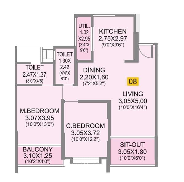 Aditya Vivaaz Unit plan - 829 sq.ft.