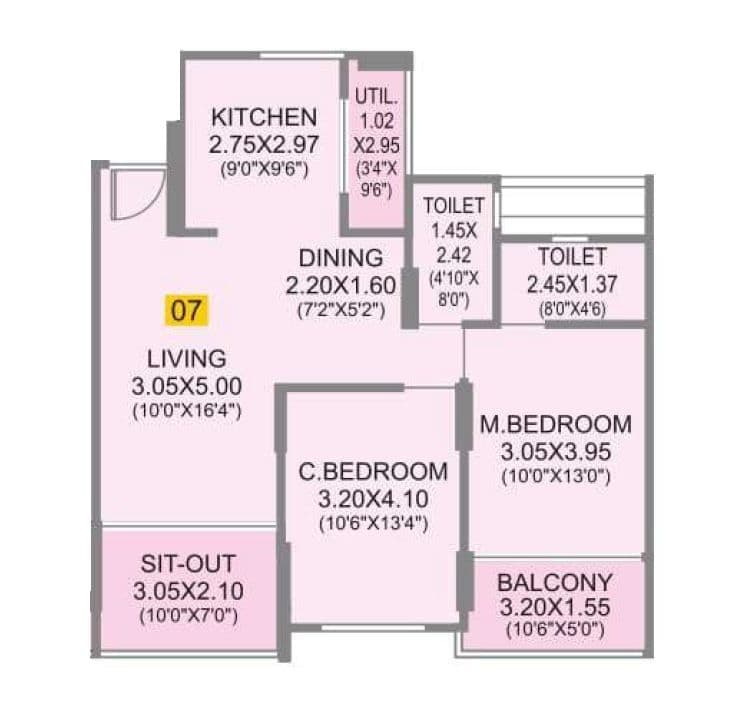 Aditya Vivaaz Unit plan - 872 sq.ft.