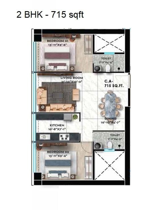 Shreeji Skyrise Unit plan - 715 sq.ft.