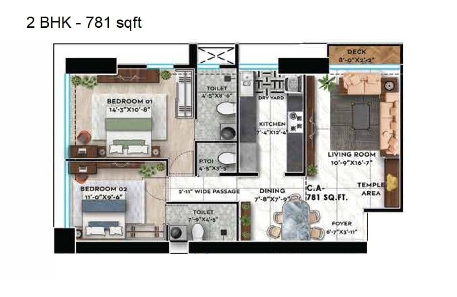 Shreeji Skyrise Unit plan - 781 sq.ft.