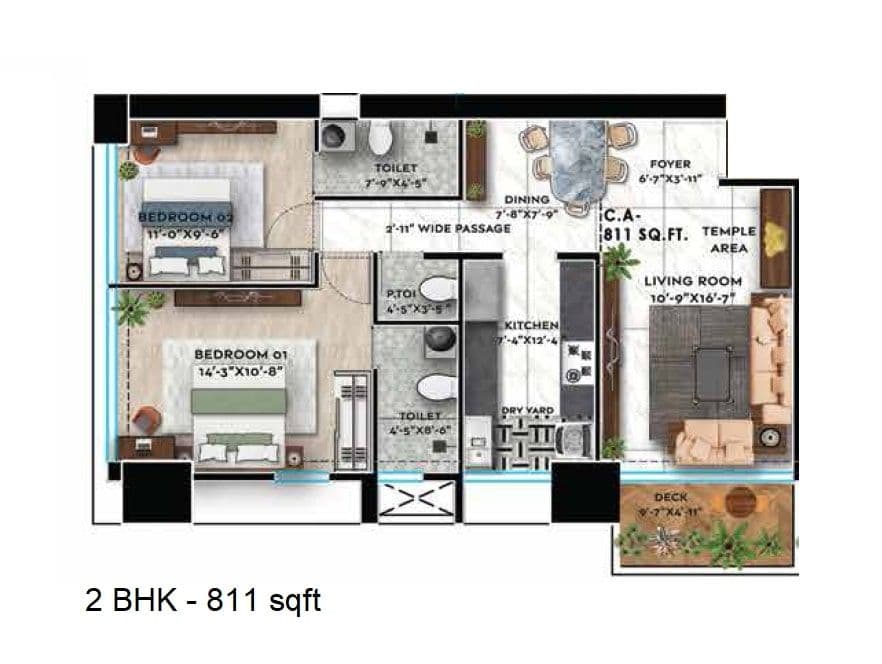 Shreeji Skyrise Unit plan - 811 sq.ft.