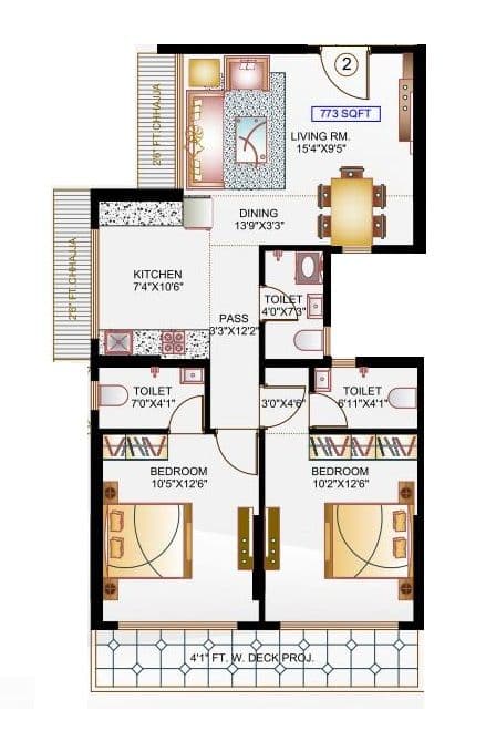 Mahavir Majesty Unit plan - 773 sq.ft.