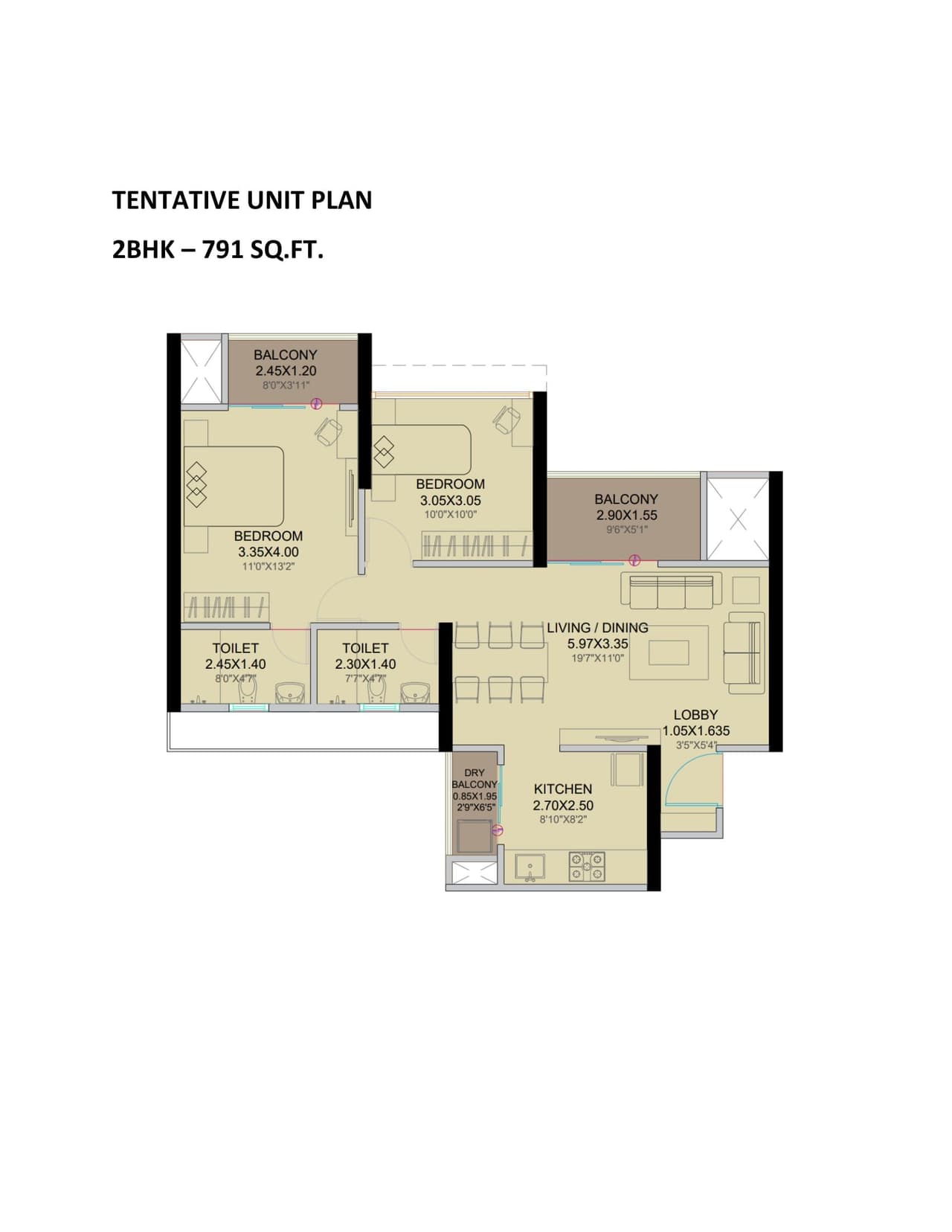 VTP Vibrance Unit plan - 790 sq.ft.