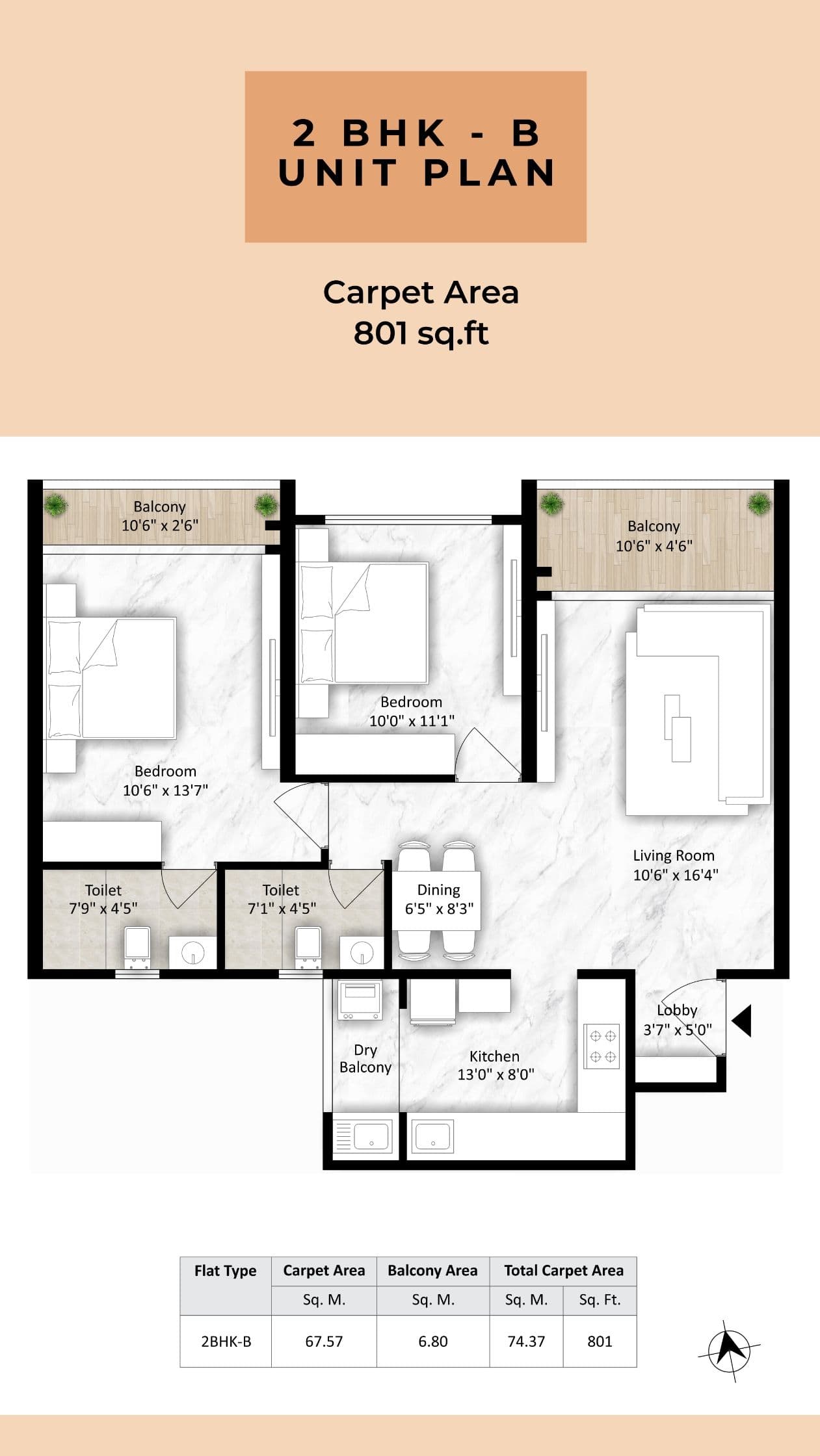 Saheel Trendy Vesta Unit plan - 801 sq.ft.