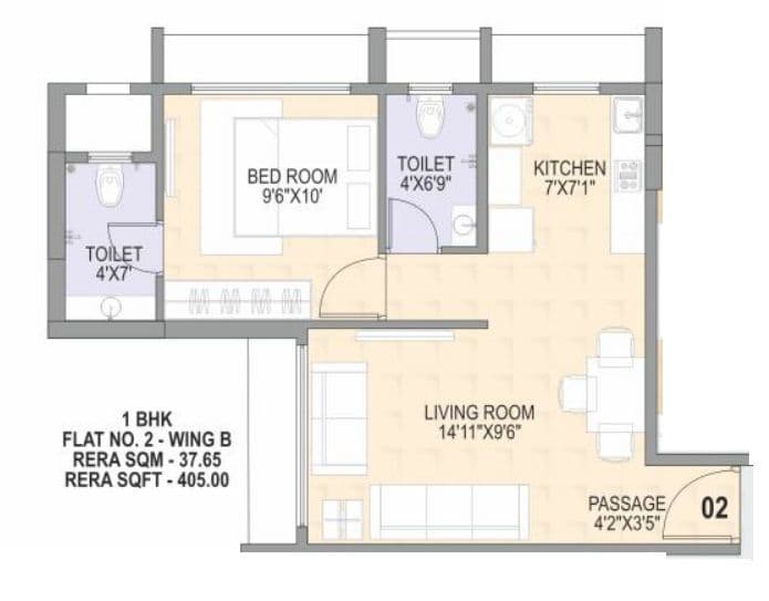 DD Om Sonal Heights Unit plan - 405 sq.ft.
