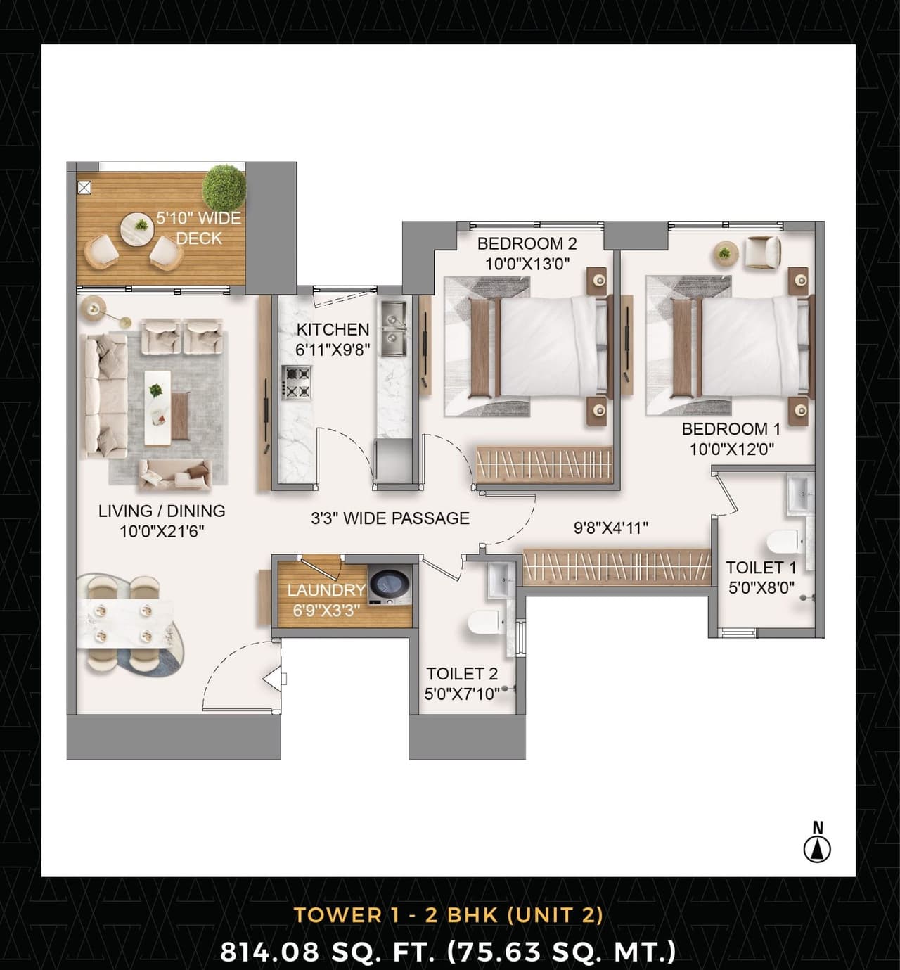 Runwal 7 Mahalaxmi Unit plan - 814 sq.ft.