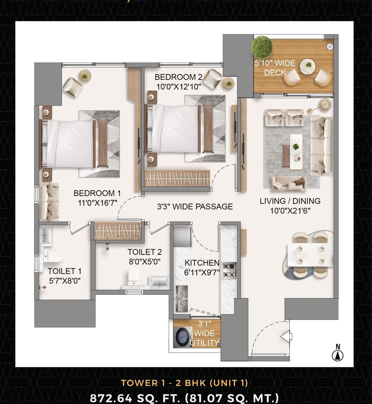 Runwal 7 Mahalaxmi Unit plan - 872 sq.ft.