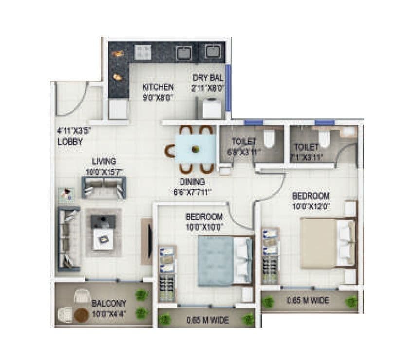 Silver Queenstown Unit plan - 694 sq.ft.