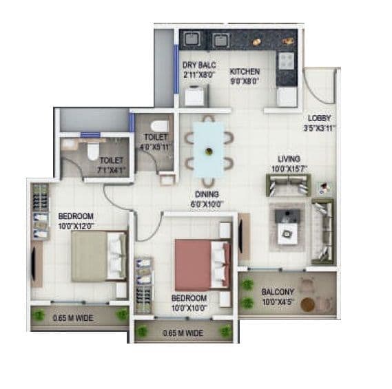 Silver Queenstown Unit plan - 701 sq.ft.