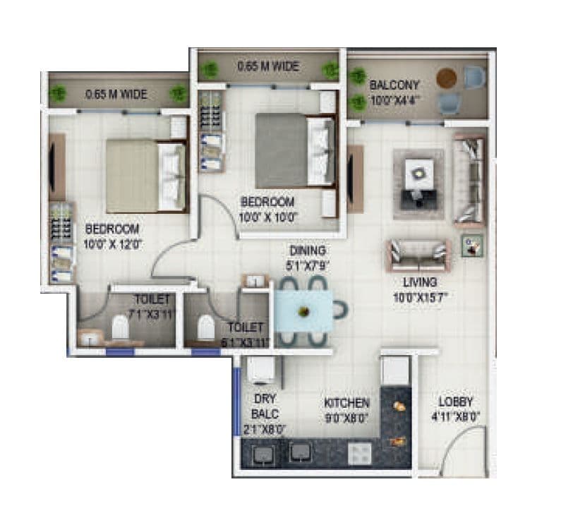 Silver Queenstown Unit plan - 710 sq.ft.