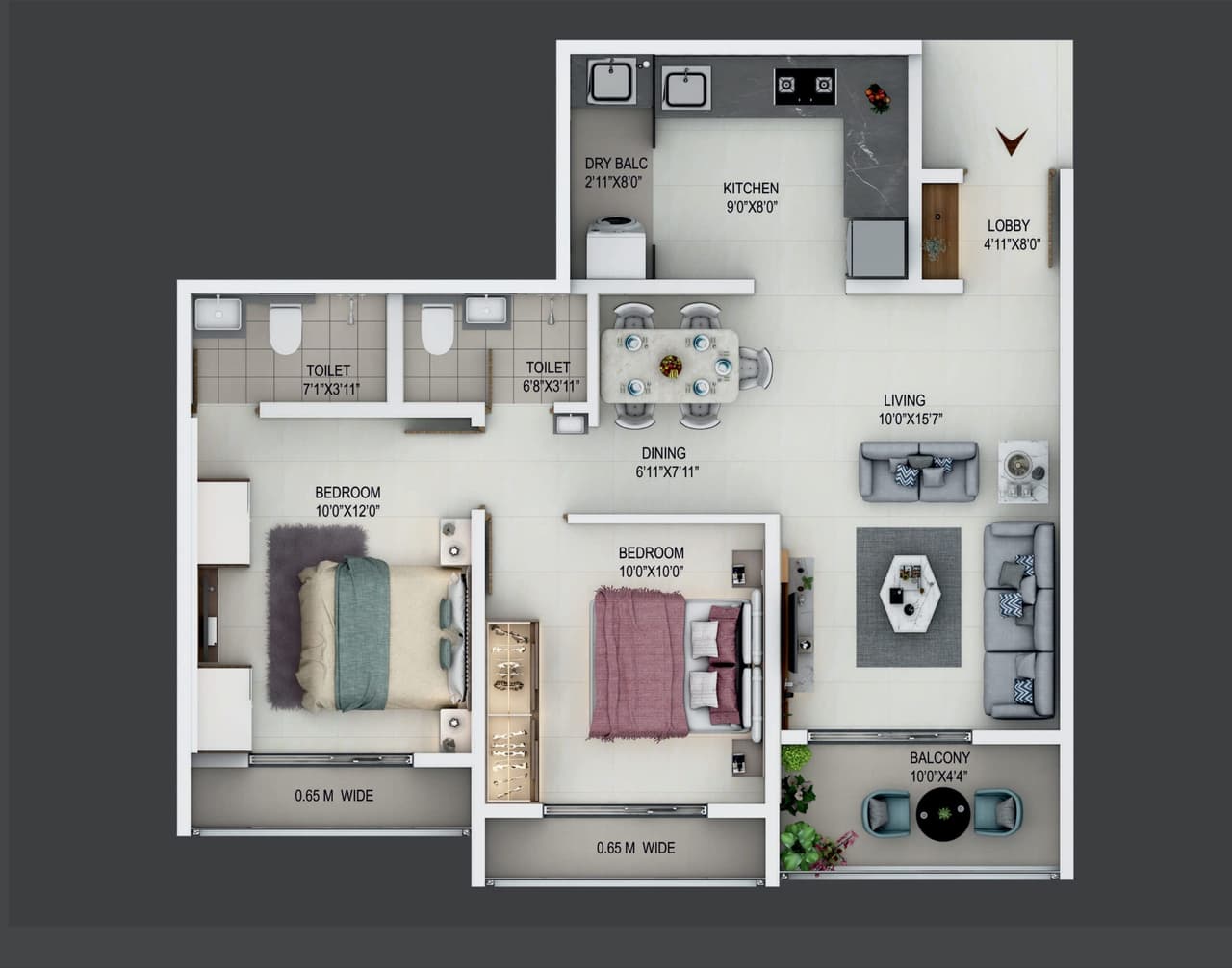 Silver Queenstown Unit plan - 718 sq.ft.