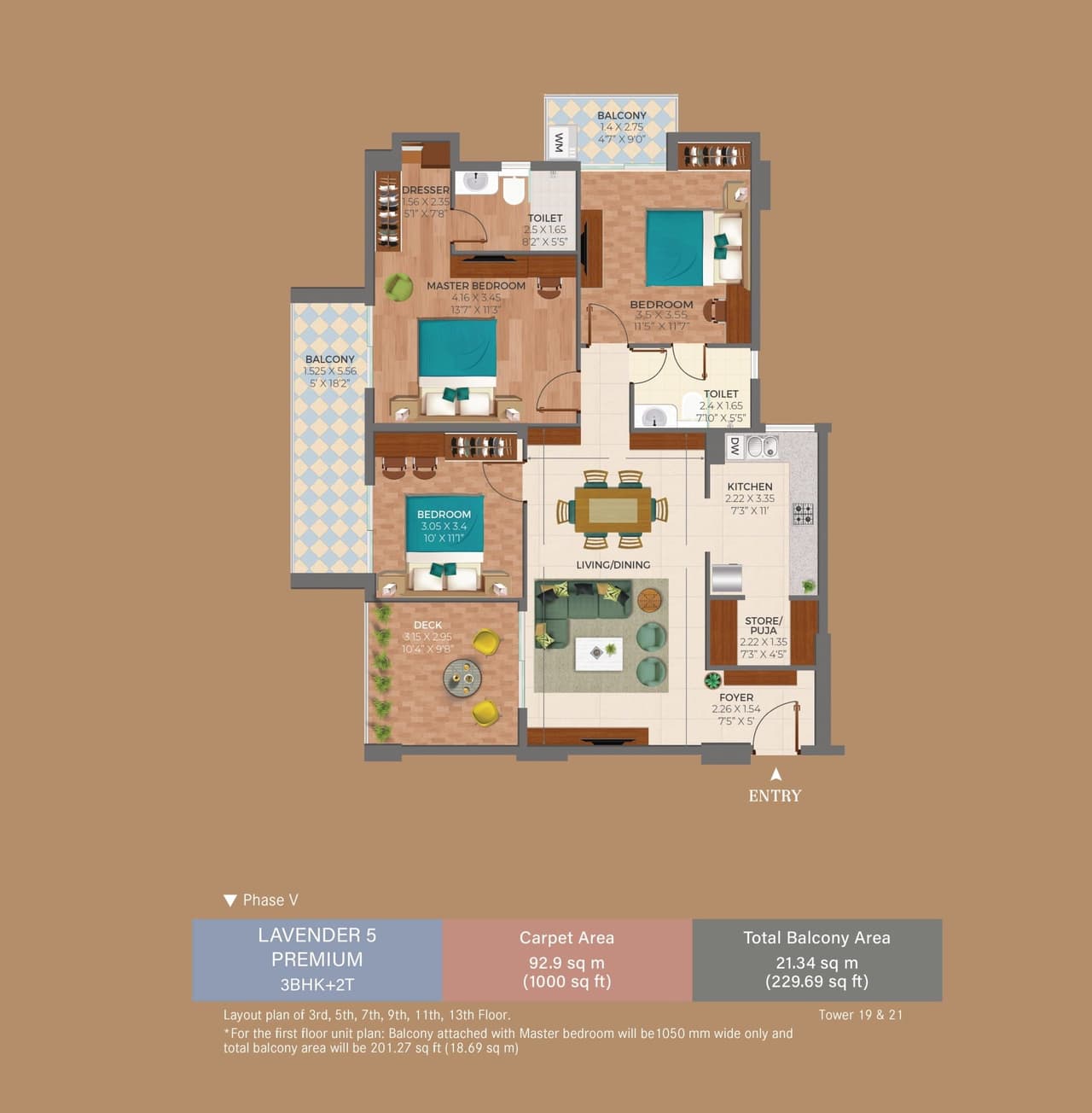 Ashiana Amarah Unit plan - 1000 sq.ft.