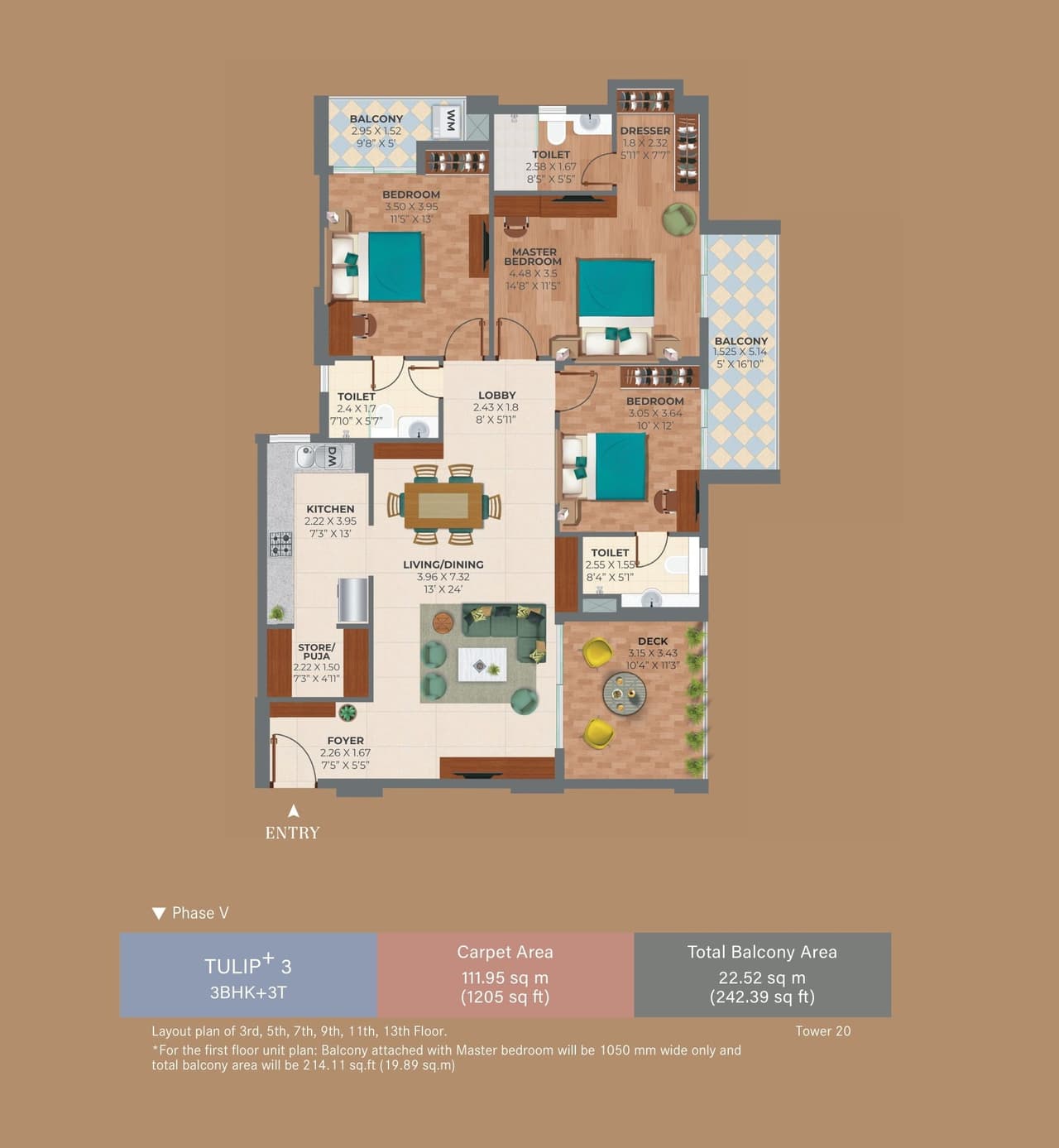 Ashiana Amarah Unit plan - 1205 sq.ft.