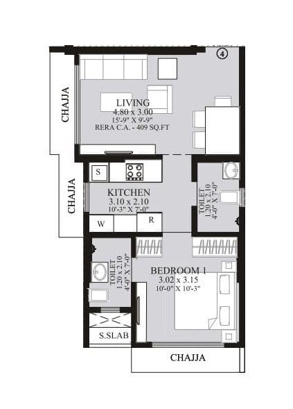 Dem Panache Unit plan - 409 sq.ft.