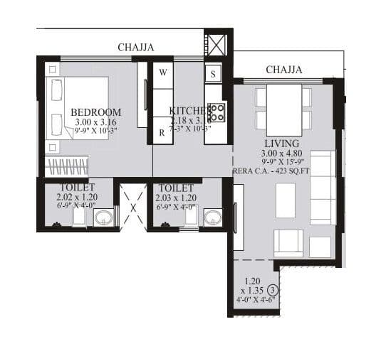 Dem Panache Unit plan - 423 sq.ft.