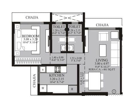 Dem Panache Unit plan - 461 sq.ft.