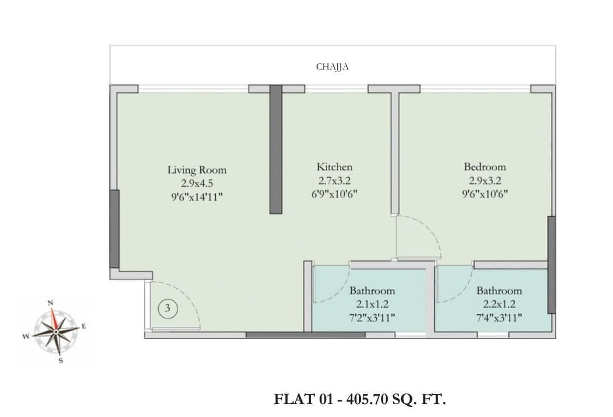 VKLal Hari Phase 1 Unit plan - 405 sq.ft.