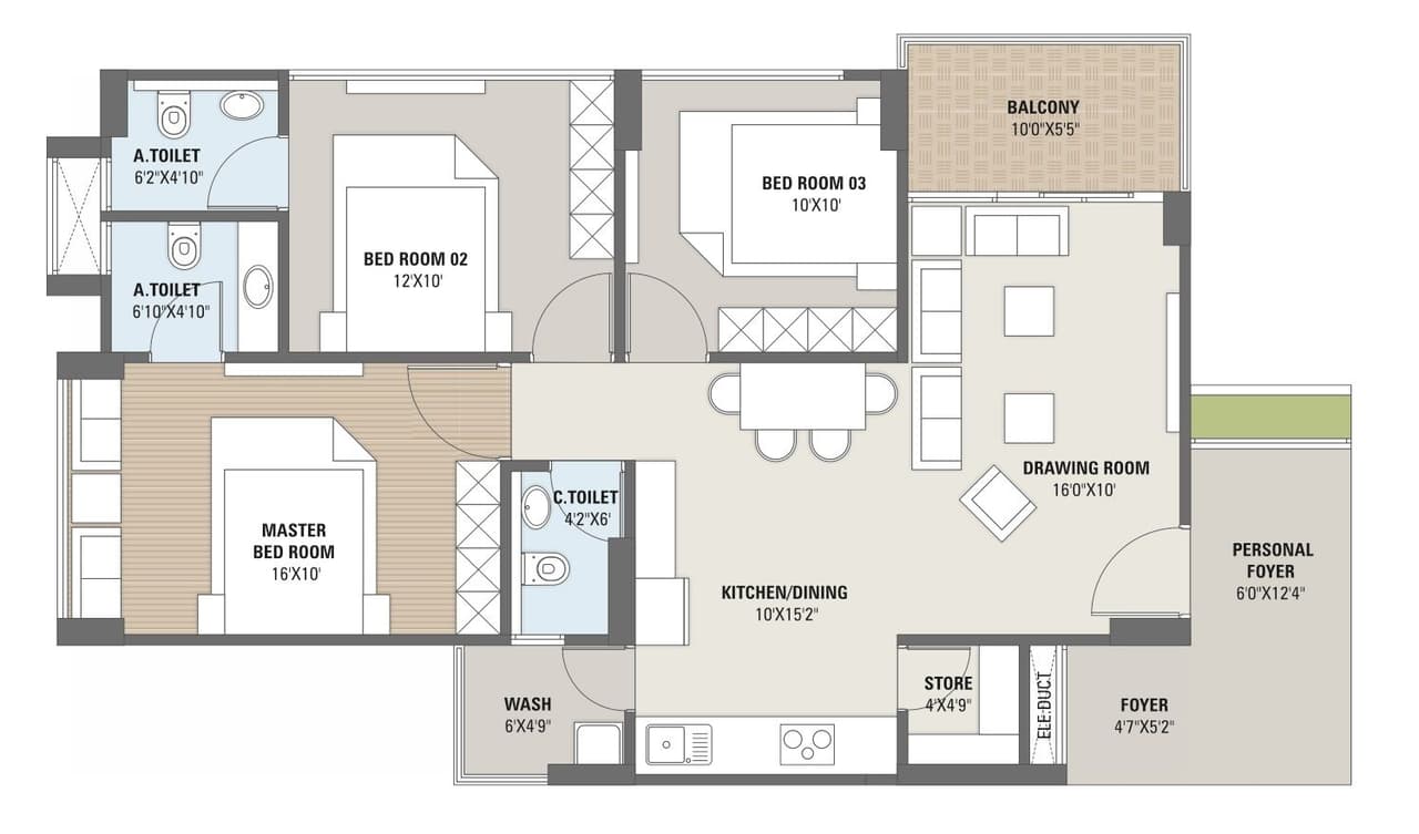 Suhaal Serenity Unit plan - 1070 sq.ft.