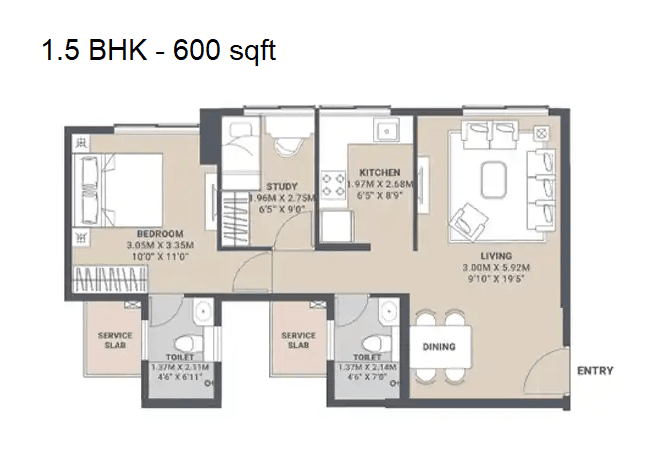 Unit plan - 600 sq.ft.
