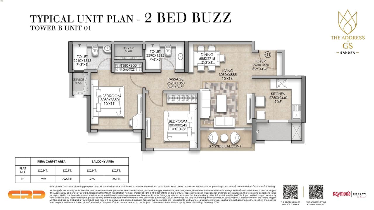 Raymond The Address Unit plan - 680 sq.ft.