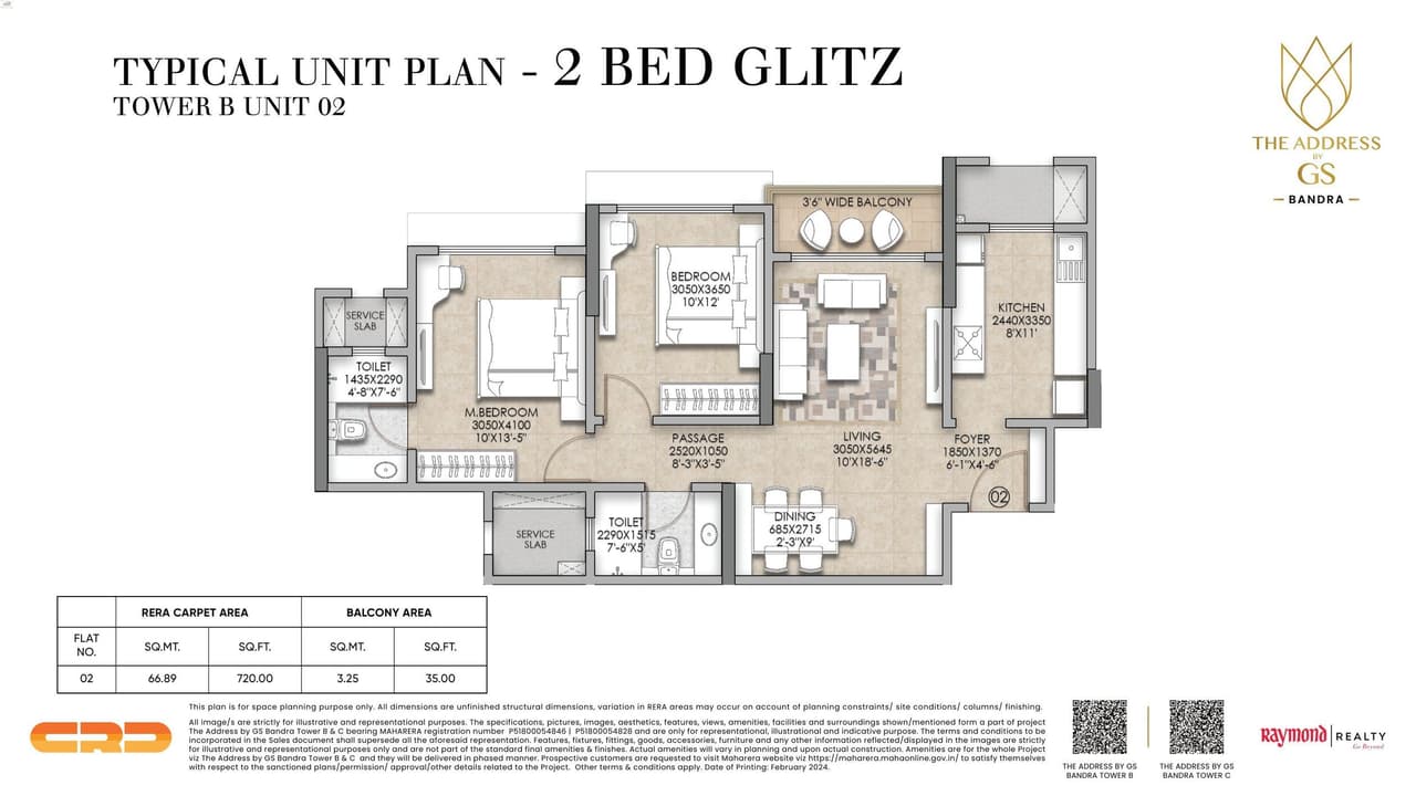 Raymond The Address Unit plan - 755 sq.ft.