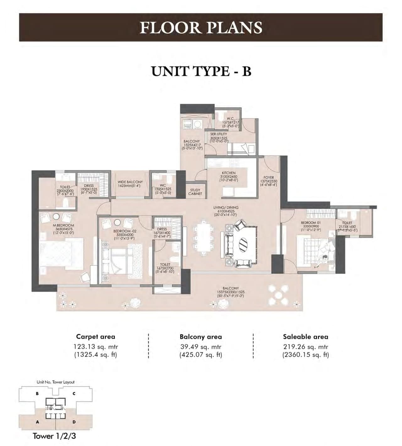 Pyramid Alban Unit plan - 1325 sq.ft.