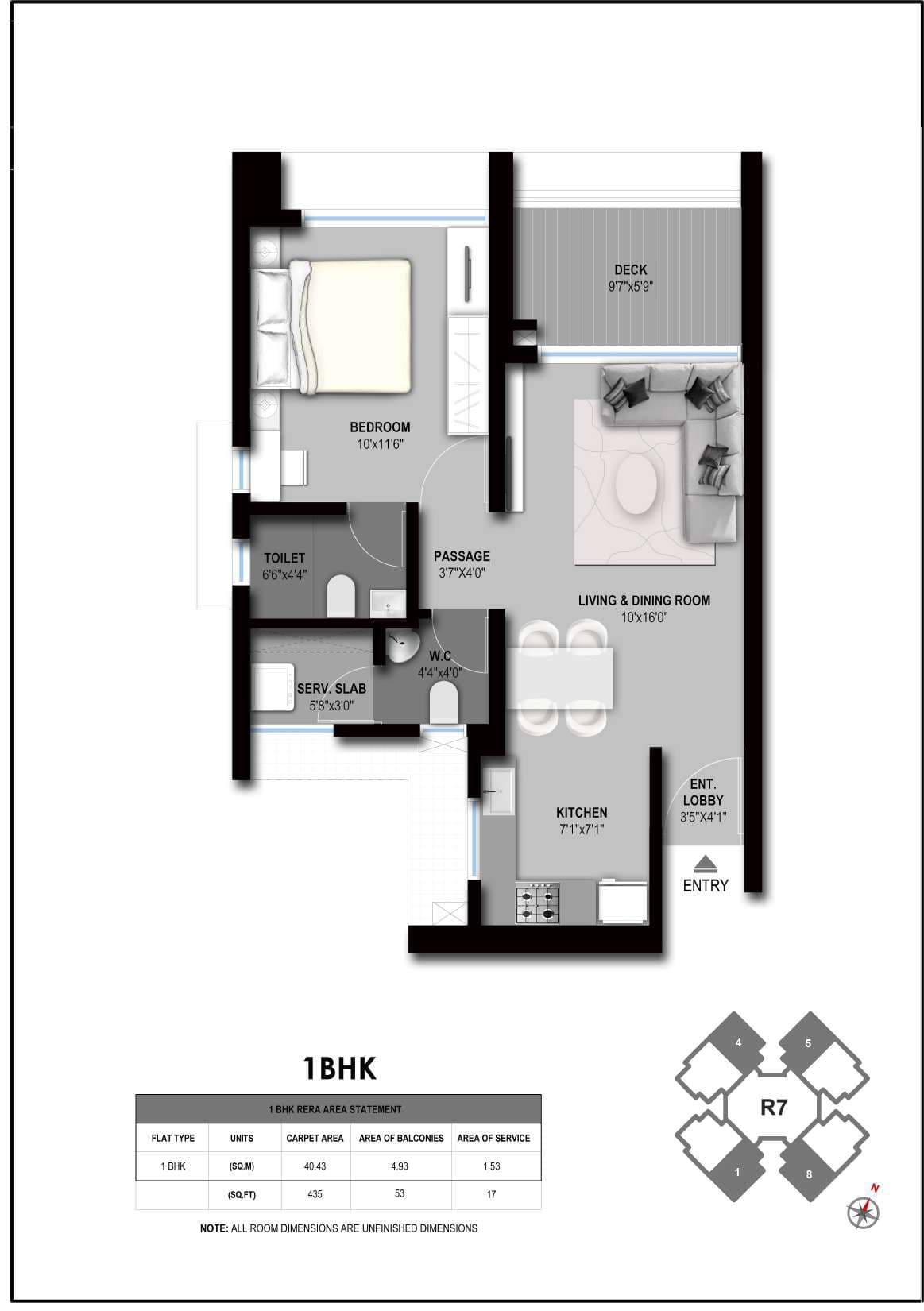 Aurum Q Islands Unit plan - 435 sq.ft.