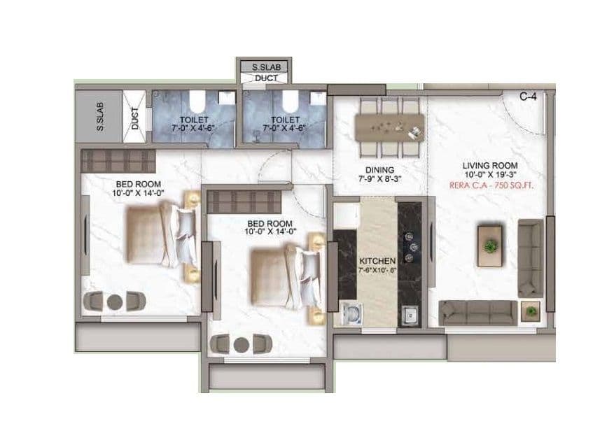 Nicco Vanashri Unit plan - 750 sq.ft.