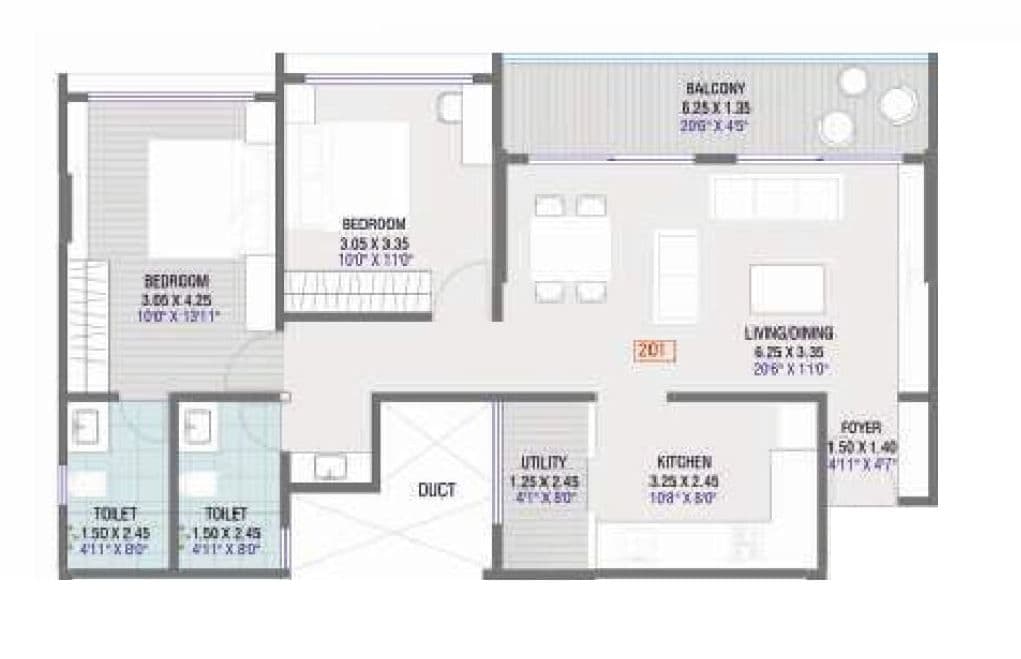 Dream Glorious Unit plan - 886 sq.ft.