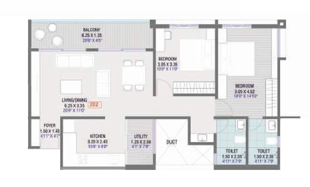 Dream Glorious Unit plan - 890 sq.ft.