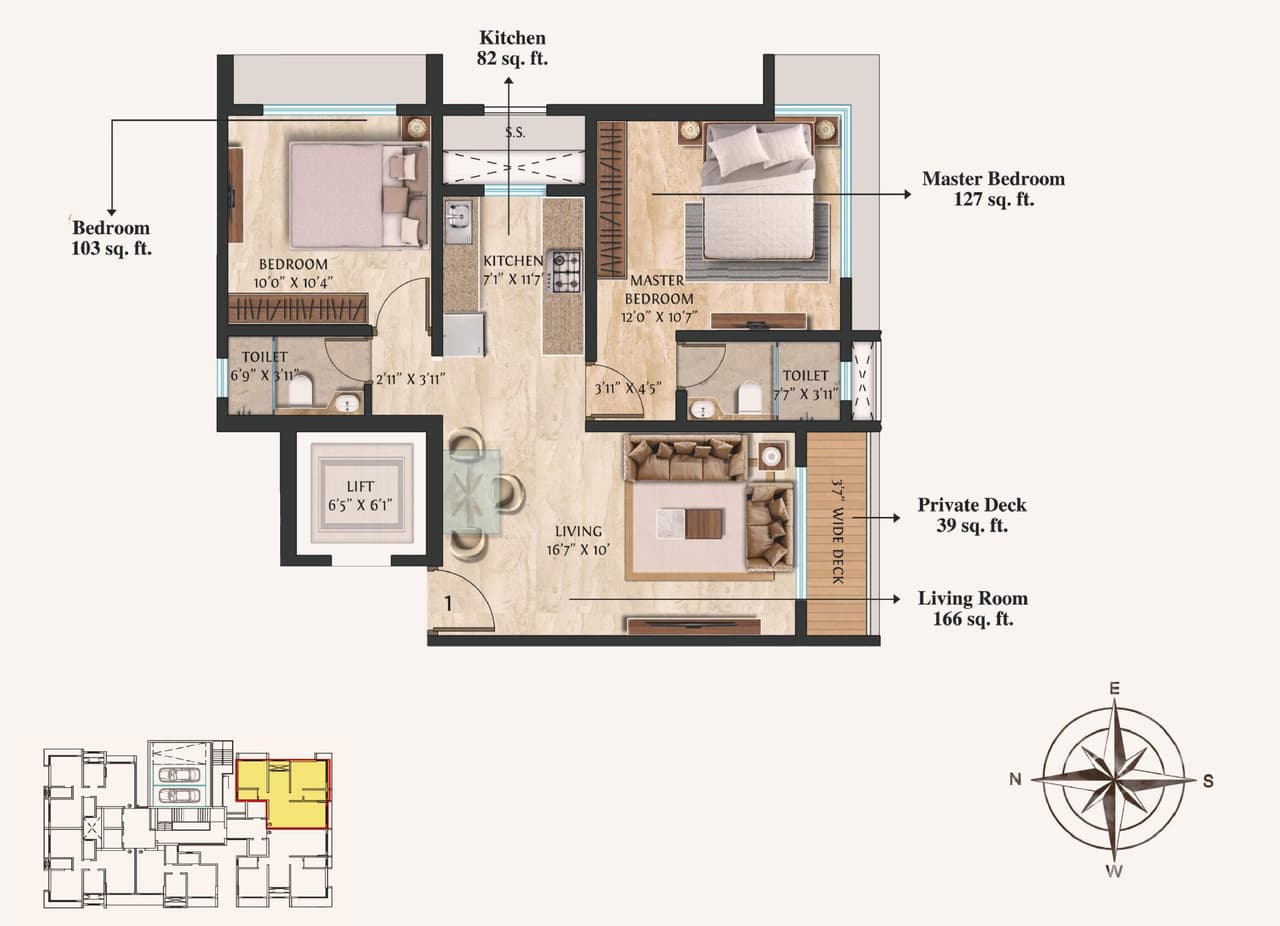 Modirealty Vatvriksh Unit plan - 670 sq.ft.