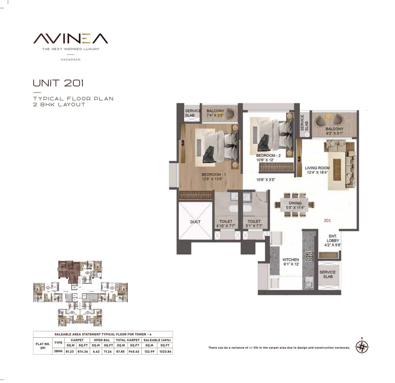 Vyomsigma Avinea Unit plan - 946 sq.ft.