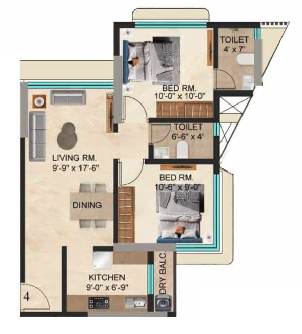MK Gracia Unit plan - 583 sq.ft.