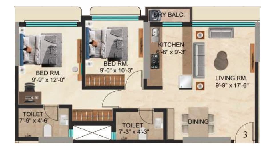 MK Gracia Unit plan - 646 sq.ft.