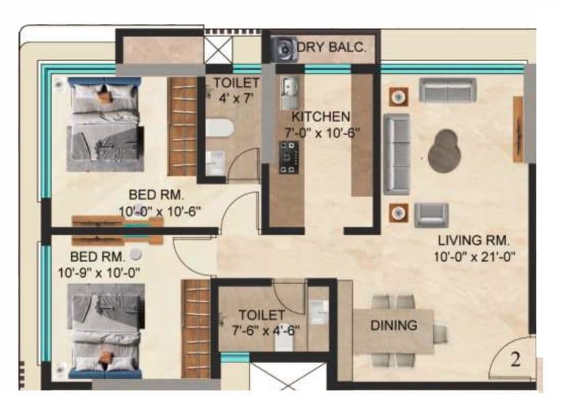 MK Gracia Unit plan - 686 sq.ft.