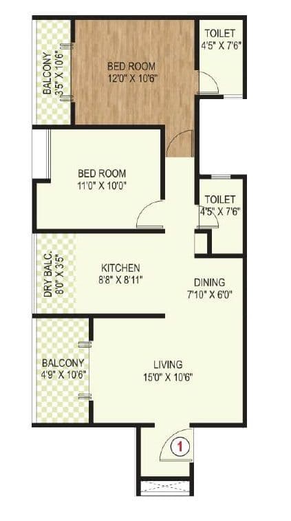 Ram India Palm Drive Unit plan - 809 sq.ft.